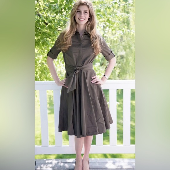 Badgley Mischka Army Green Shirtdress size 6 - Picture 3 of 12